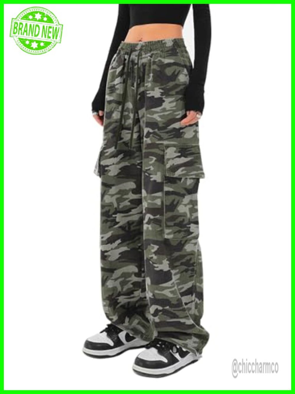 SESERAGI Women's Cotton Cargo Wide Leg Drawstring Pants Streetwear